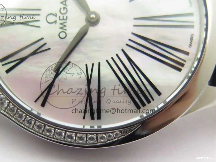 0406 ZeroBulk Ladies’ De Ville Trésor Diamond SS 3AF 1:1 Best Edition White Dial Black Markers On Black fabric strap Swiss Quartz 7880